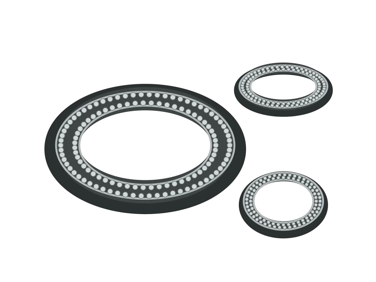 Illustrazione tecnica: guarnizioni in grafite con bordo inox e occhielli metallici di rinforzo.