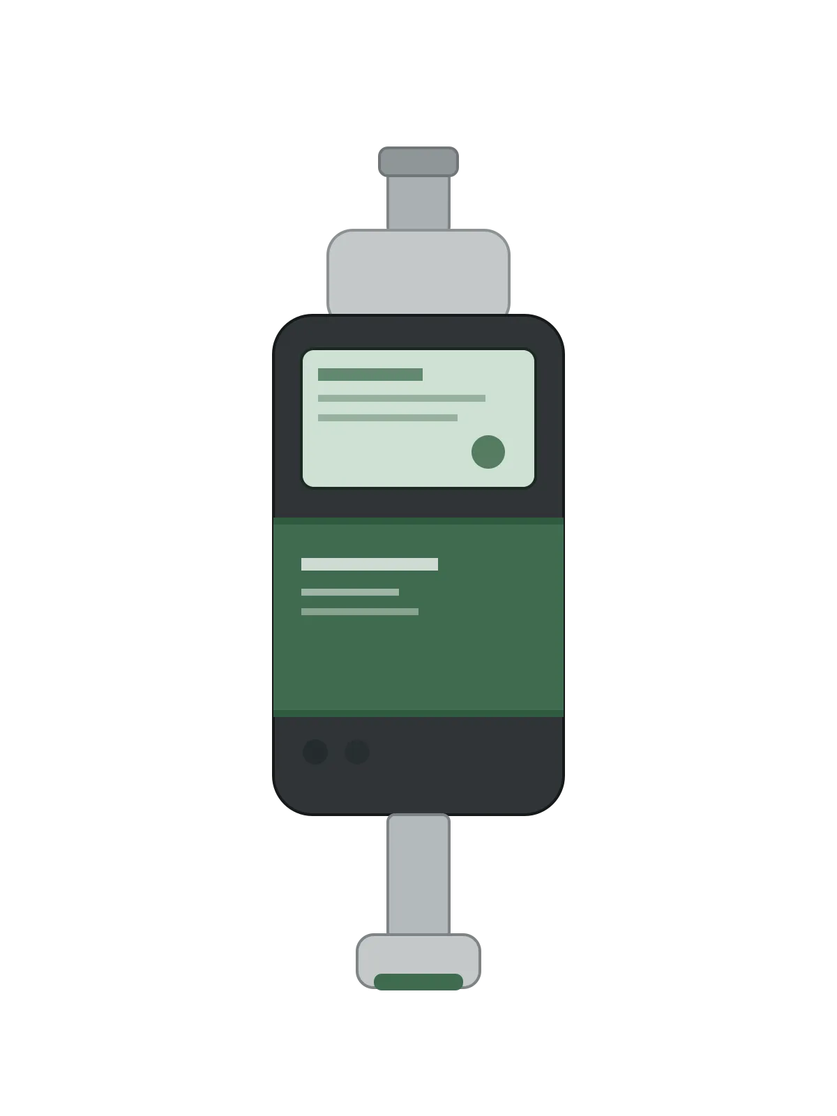 Illustrazione tecnica del rilevatore di perdite di gas Cercafug, con sonda e display.