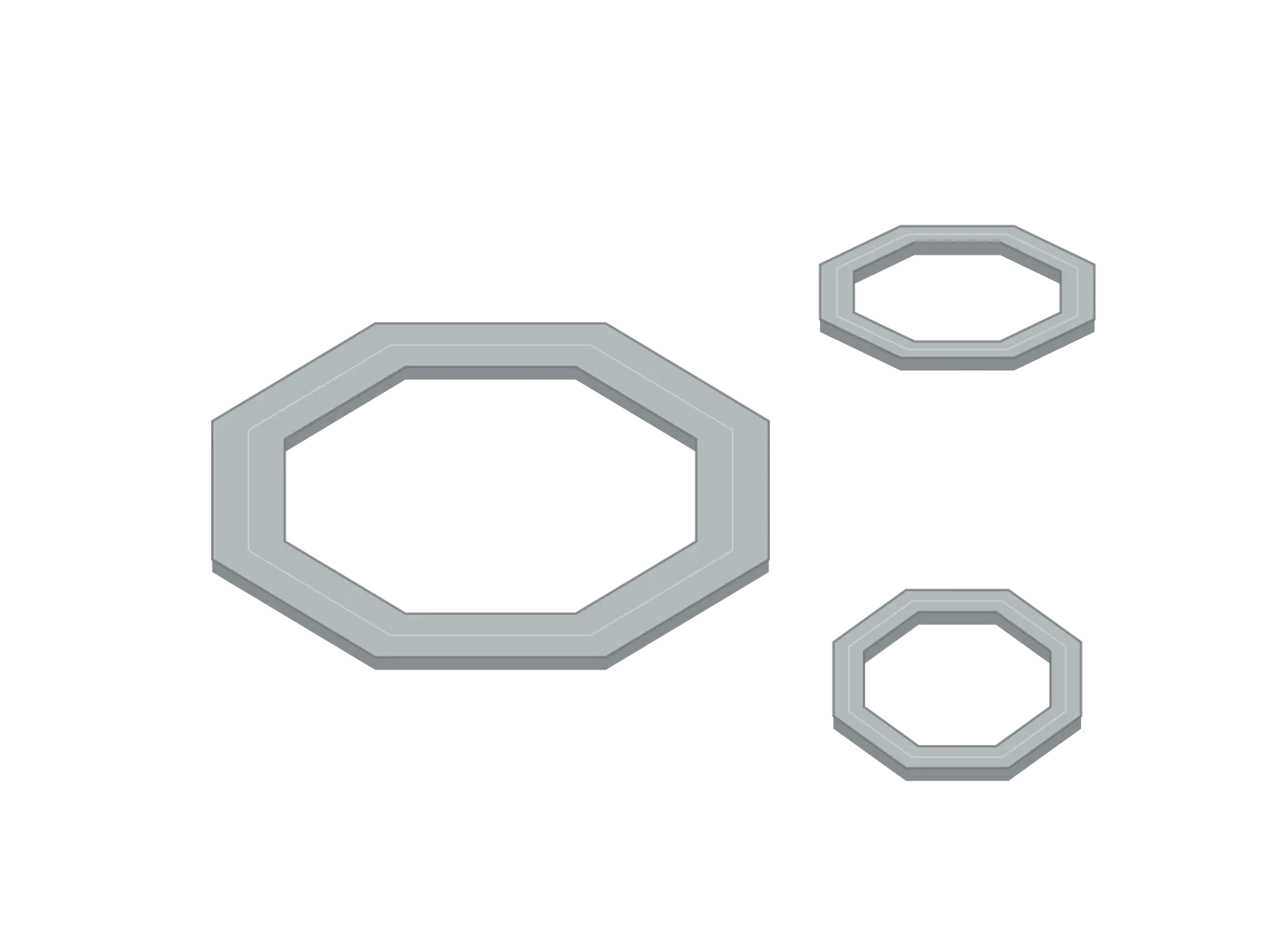 Illustrazione tecnica: anelli ring joint in acciaio a sezione ottagonale, in tre misure.